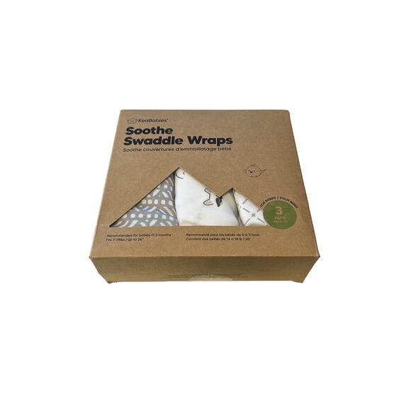 Kea Babies Soothe Swaddle‎ Wraps (3) NIB 0-3 Months Gray White Raccoon Cotton - Picture 1 of 3